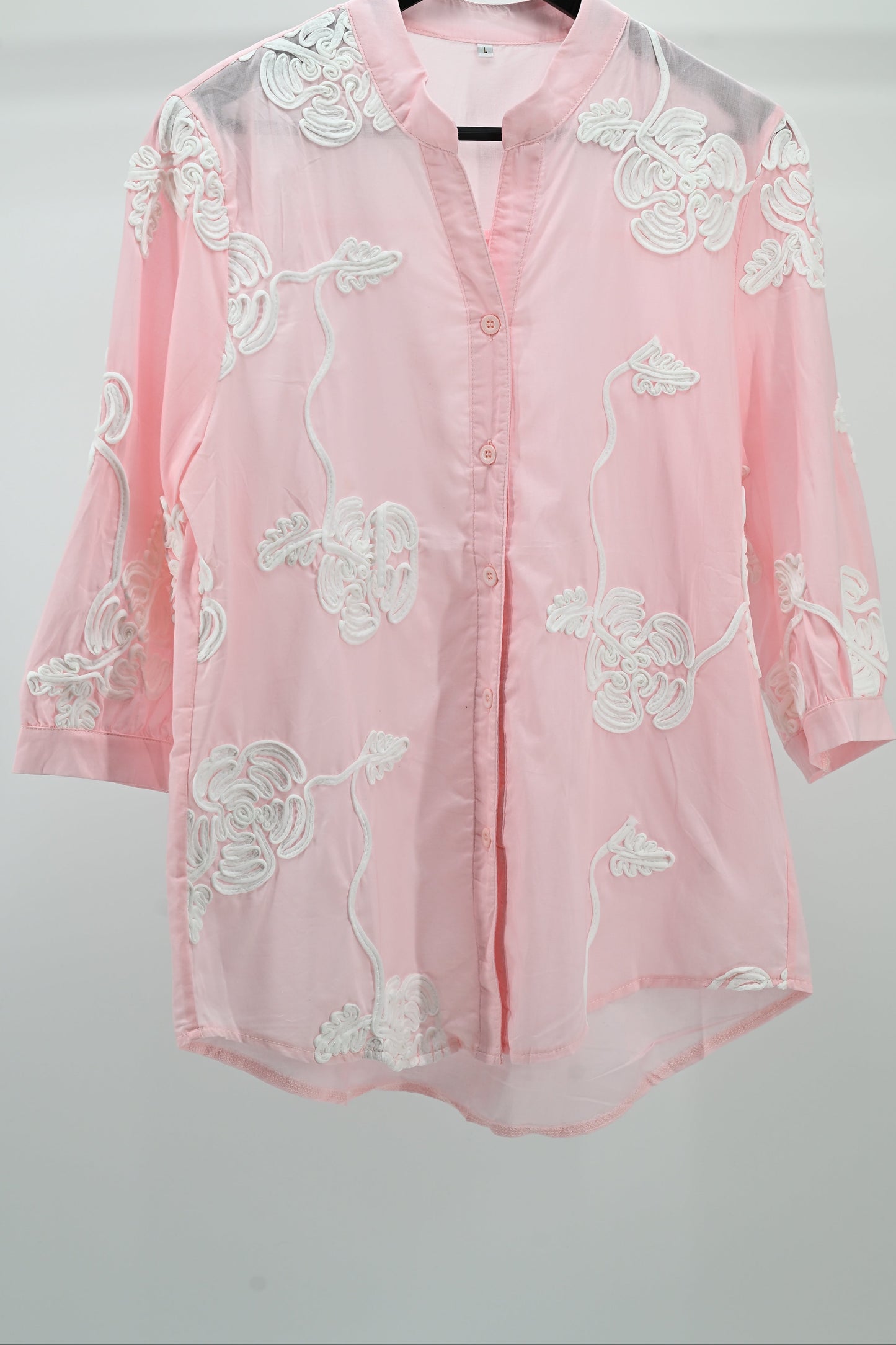 Women’s Sky Blue Embroidered Sheer Shirt