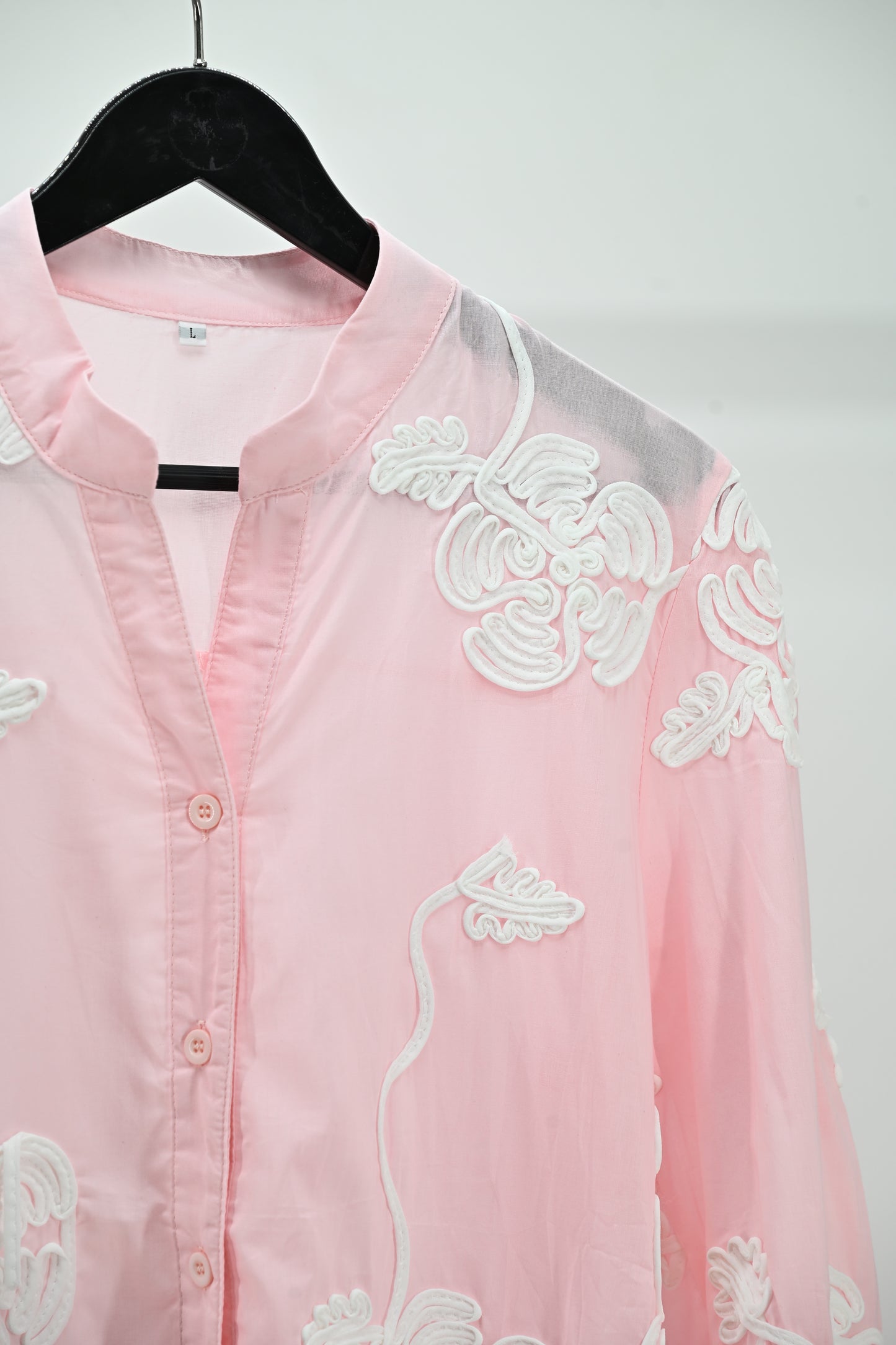 Women’s Elegant Embroidered Sheer Shirt – Soft Pink