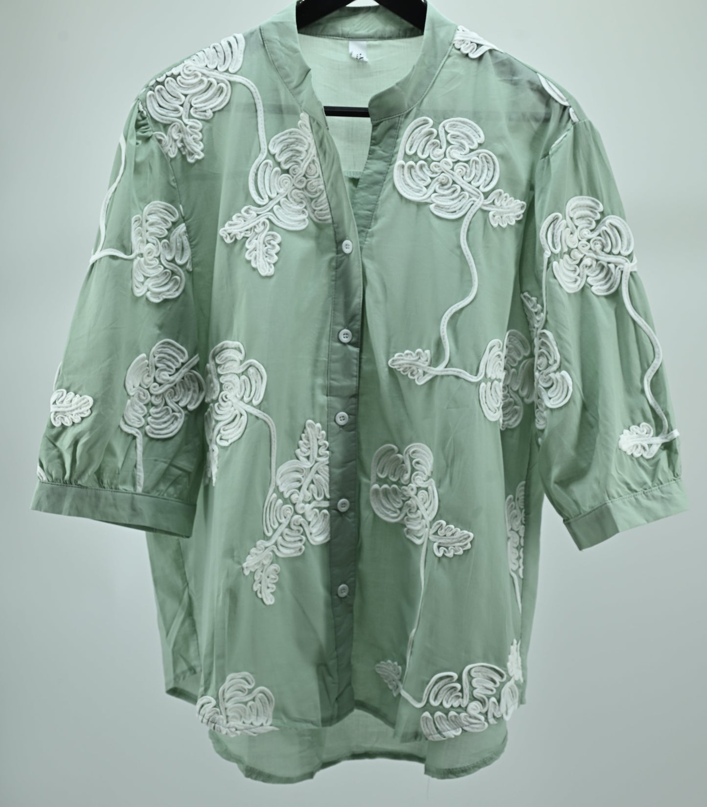 Women’s Sky Blue Embroidered Sheer Shirt
