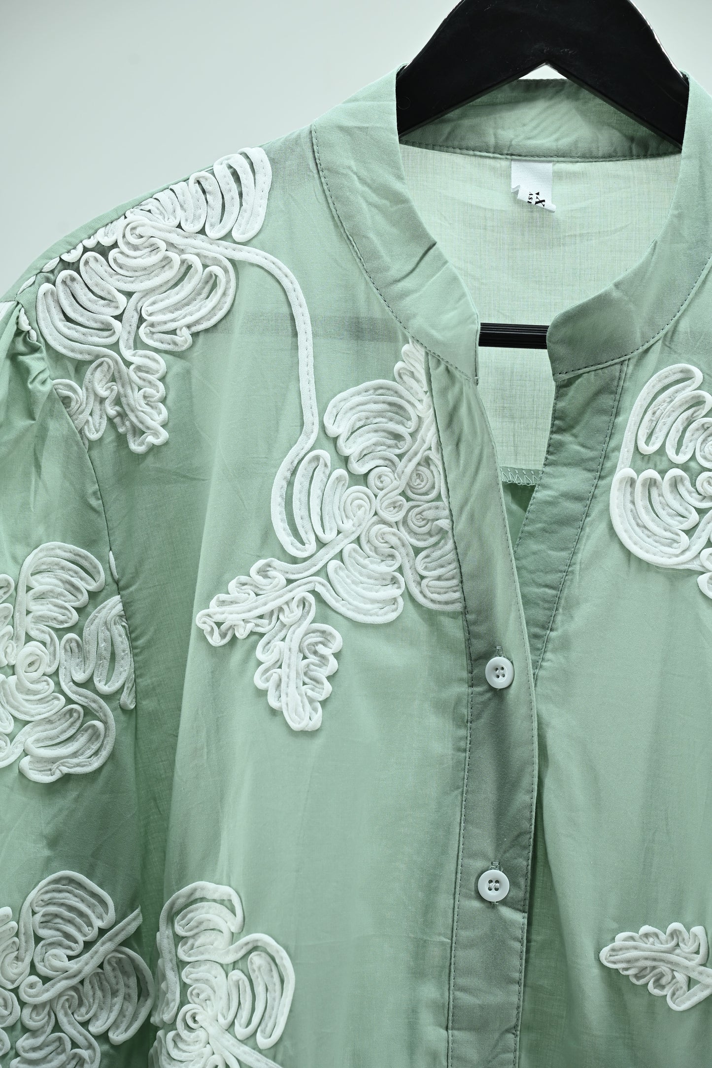 Sage Green Embroidered Sheer Shirt – Elegant Women’s Top