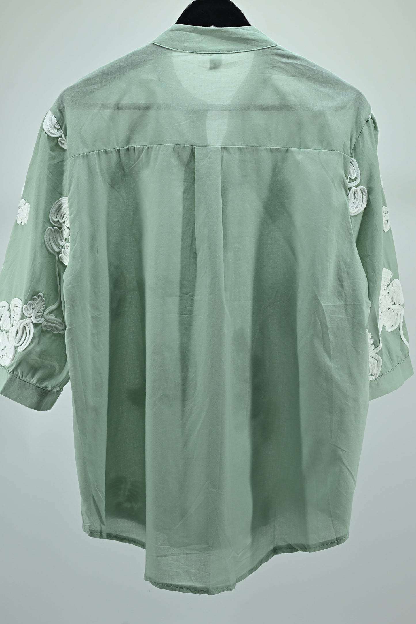 Sage Green Embroidered Sheer Shirt – Elegant Women’s Top
