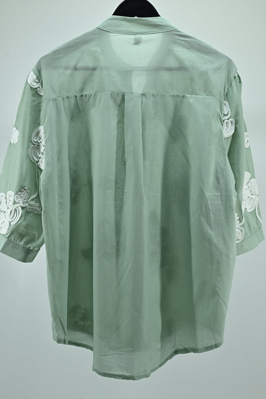 Sage Green Embroidered Sheer Shirt – Elegant Women’s Top