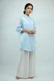 Women’s Sky Blue Embroidered Sheer Shirt