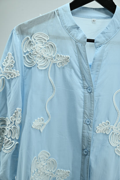 Women’s Sky Blue Embroidered Sheer Shirt