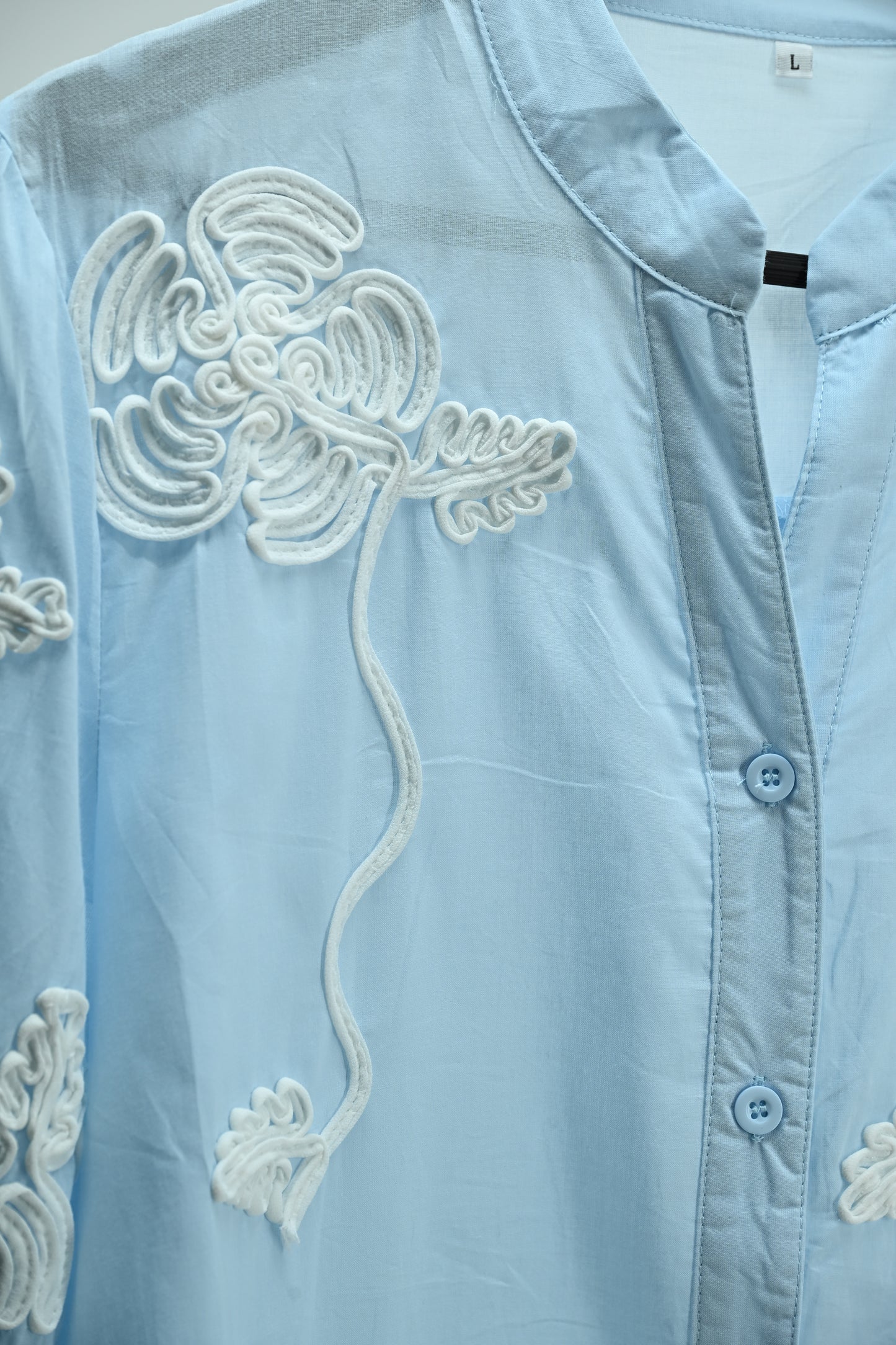 Women’s Sky Blue Embroidered Sheer Shirt