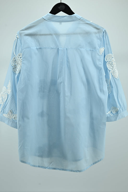 Women’s Sky Blue Embroidered Sheer Shirt