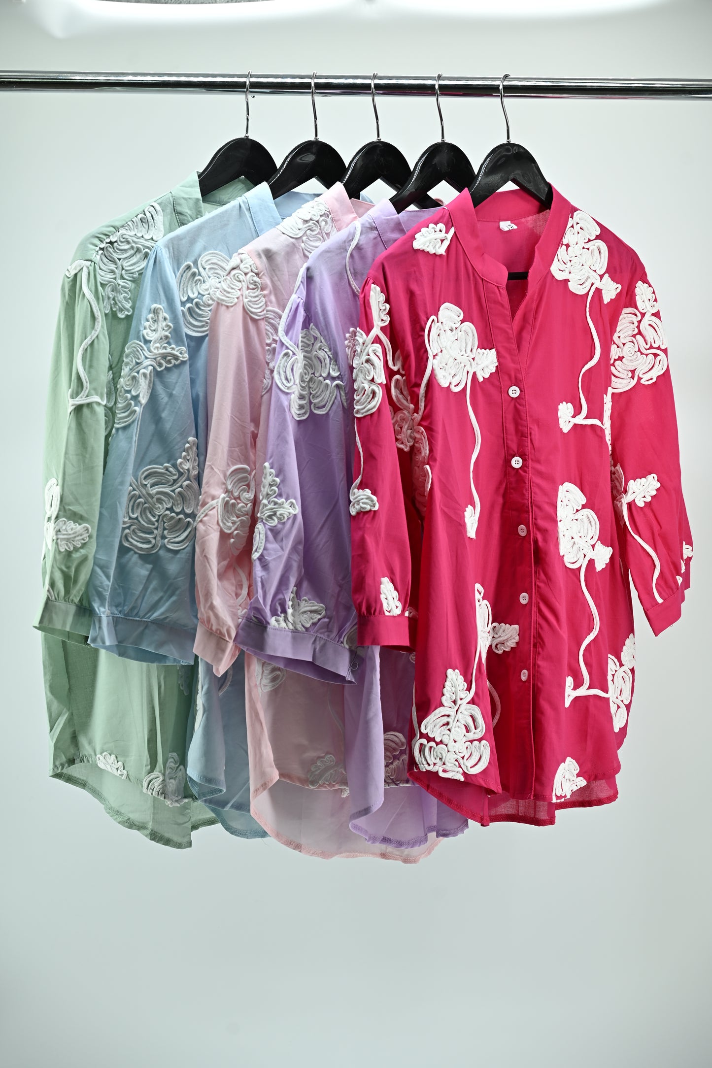 Women’s Elegant Embroidered Sheer Shirt – Soft Pink