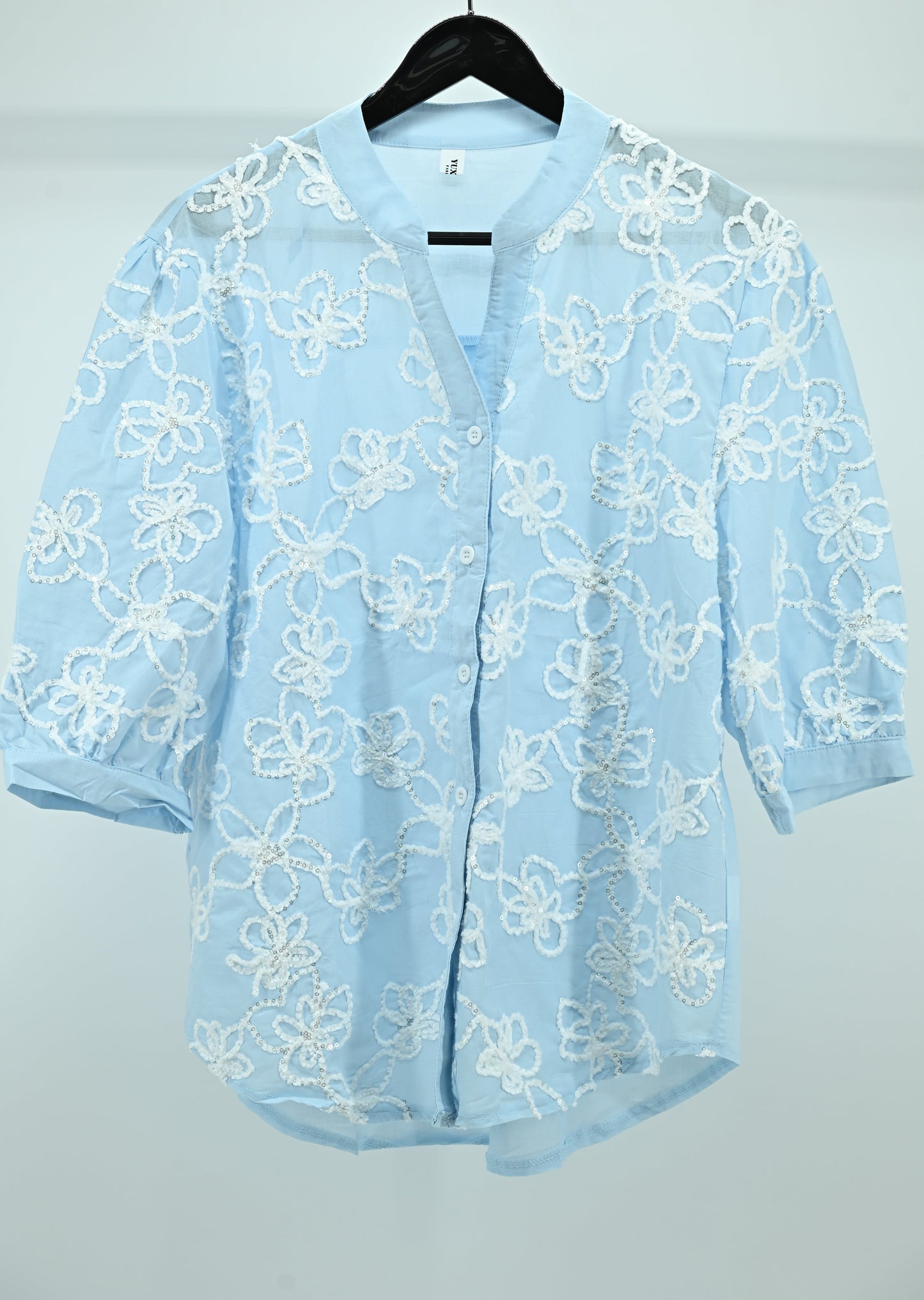 Beige Floral Embroidered Sheer Top
