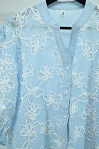 Sky Blue Floral Embroidered Sheer Top