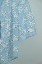 Sky Blue Floral Embroidered Sheer Top