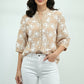 Beige Floral Embroidered Sheer Top