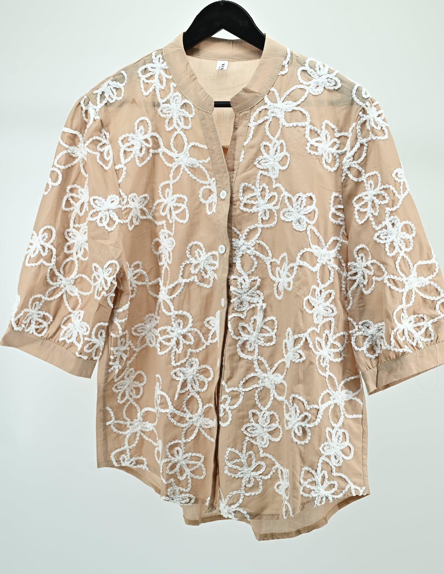 Sky Blue Floral Embroidered Sheer Top