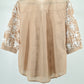 Beige Floral Embroidered Sheer Top