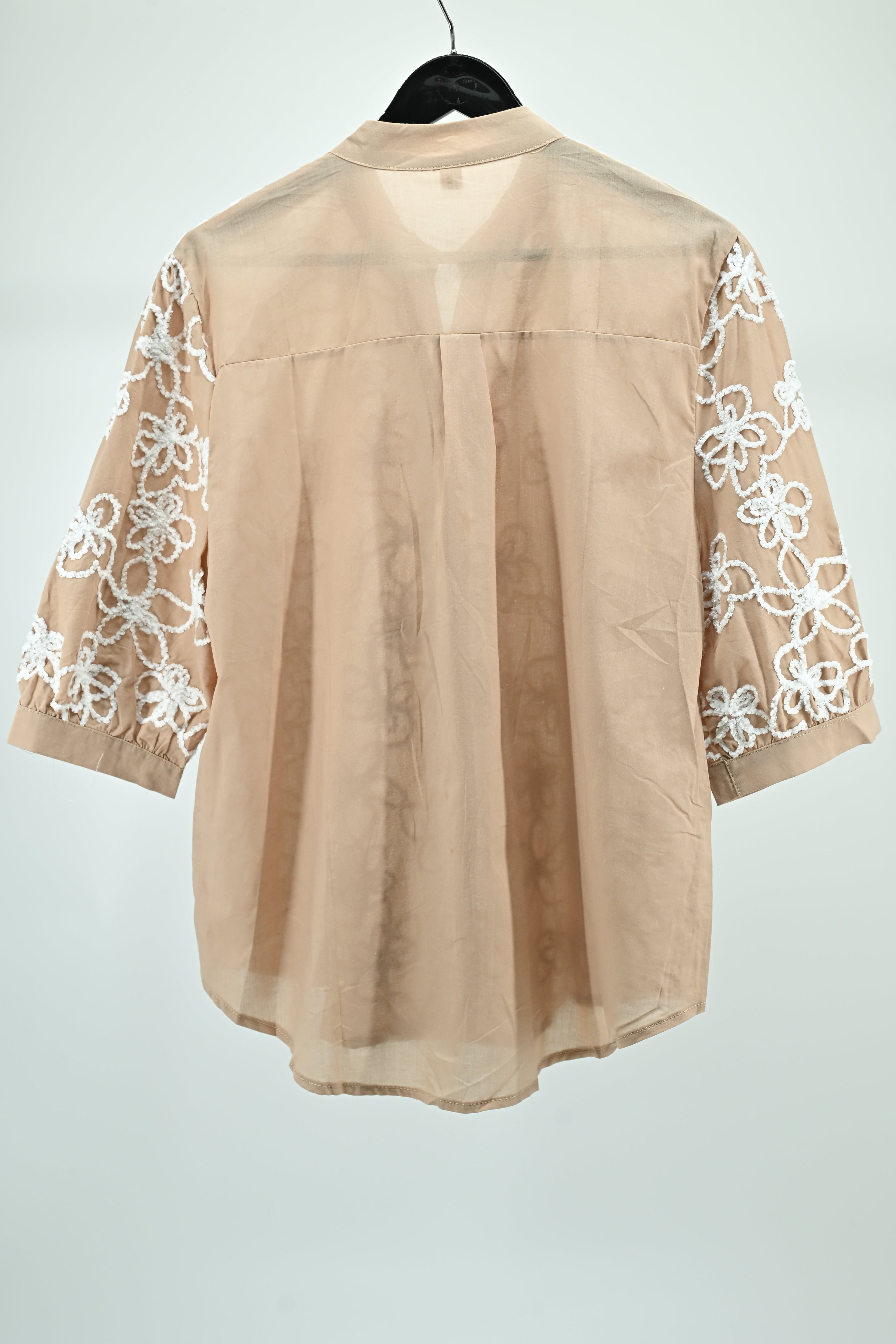 Beige Floral Embroidered Sheer Top