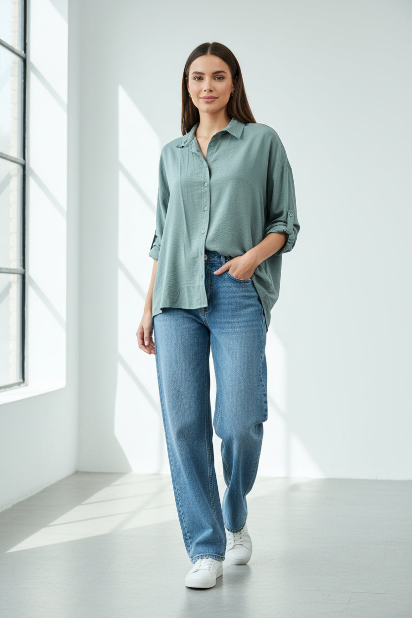 Women’s Dusty Sage Relaxed Fit Shirt | Free Size Oversized