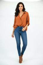 Women’s Rust Oversized Button Shirt | Lightweight Long Sleeve Blouse