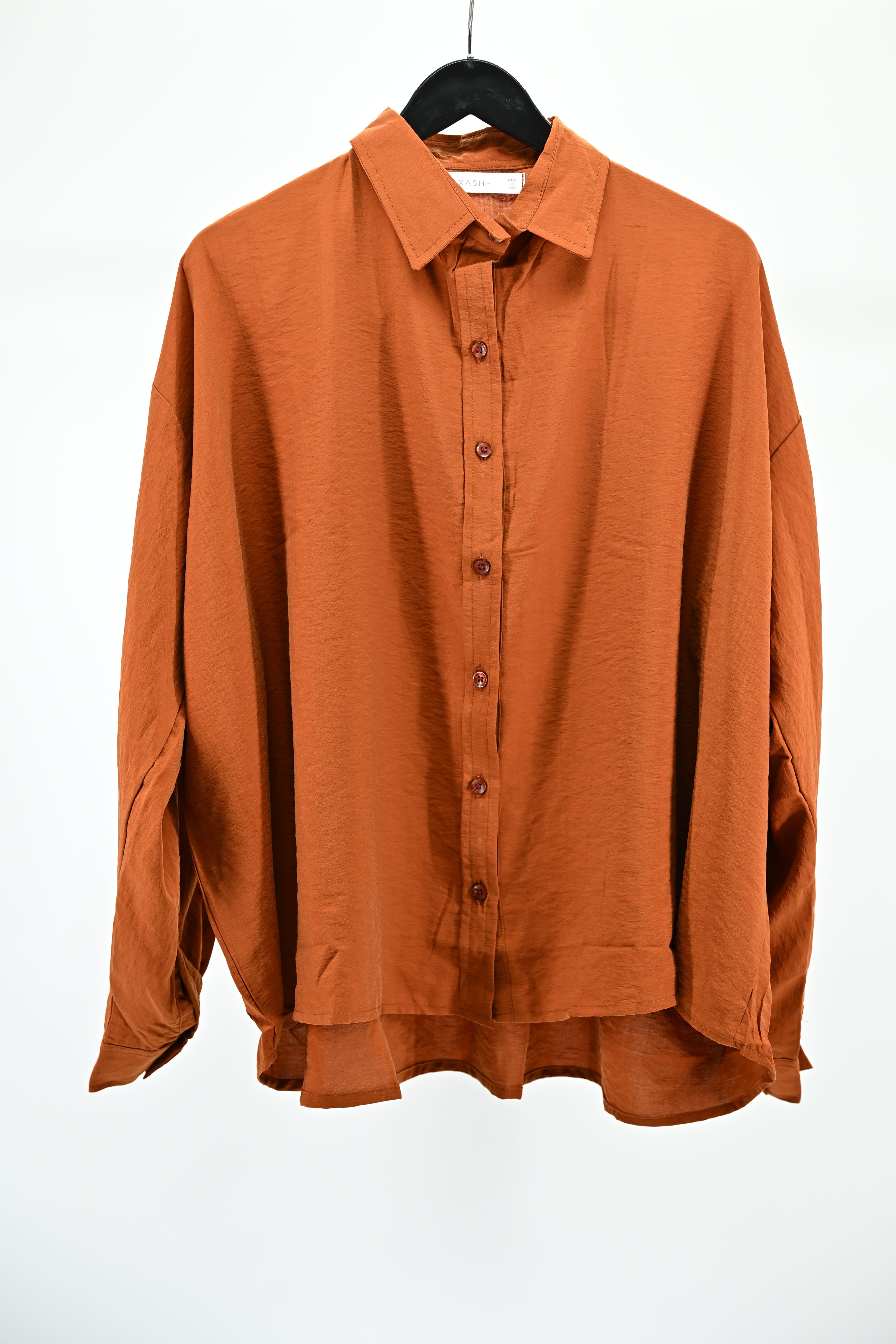 Women’s Rust Oversized Button Shirt | Lightweight Long Sleeve Blouse