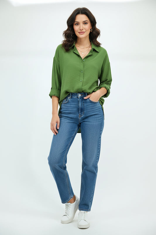 Women’s Green Oversized Shirt | Free Size Relaxed Fit