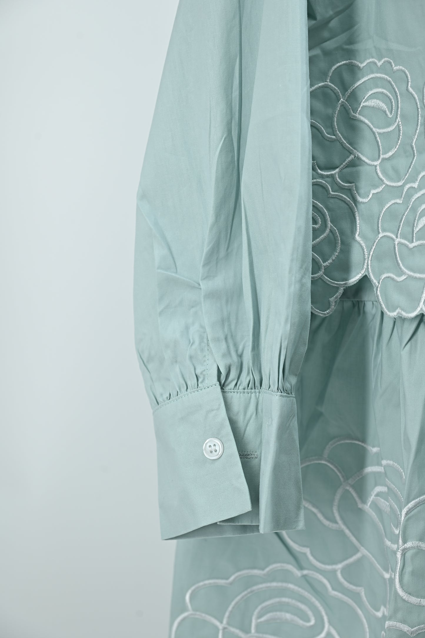Light Green Floral Embroidered Peplum Shirt – Free Size