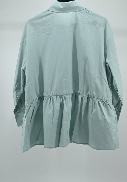 Light Green Floral Embroidered Peplum Shirt – Free Size