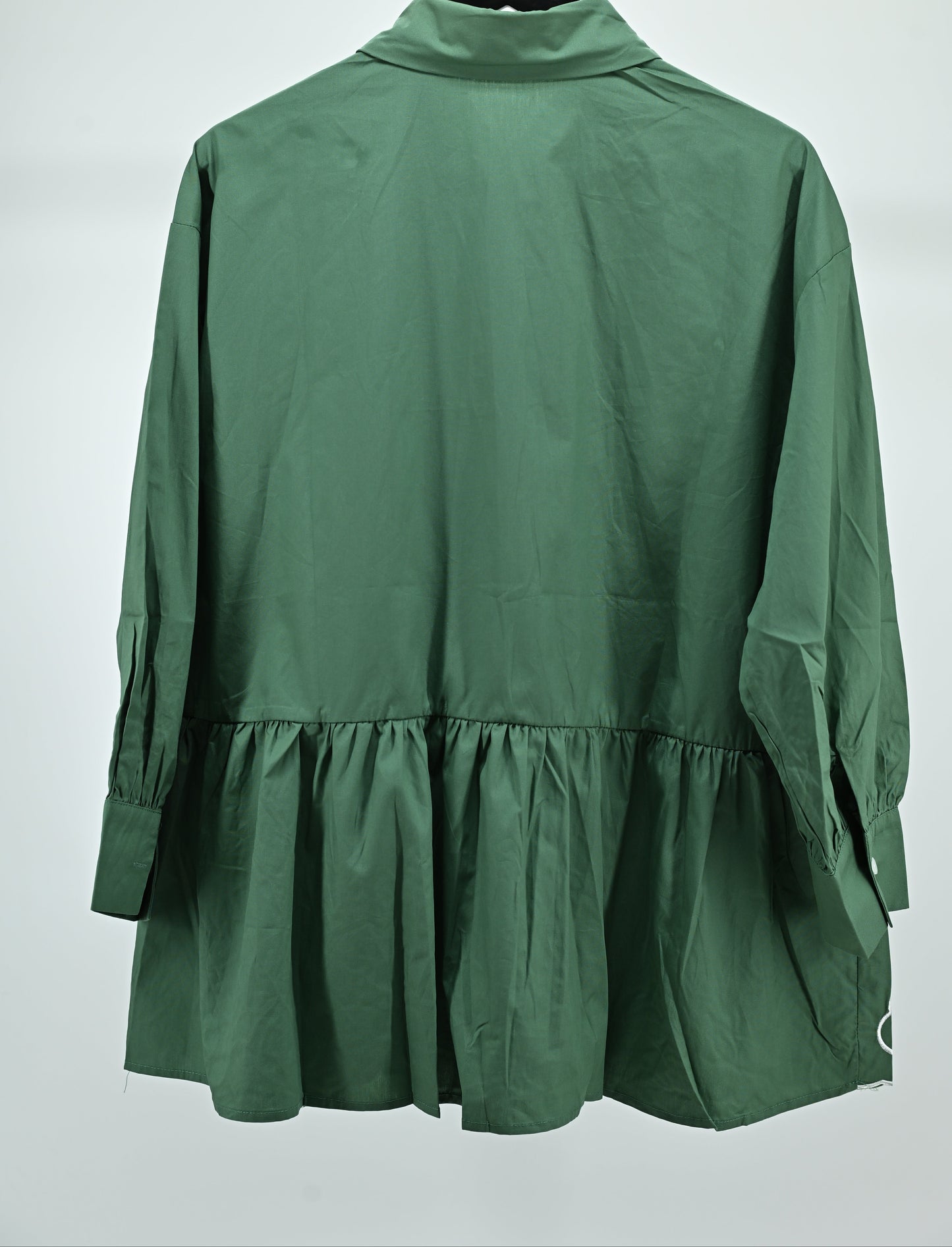 Dark Green Floral Embroidered Peplum Shirt – Free Size