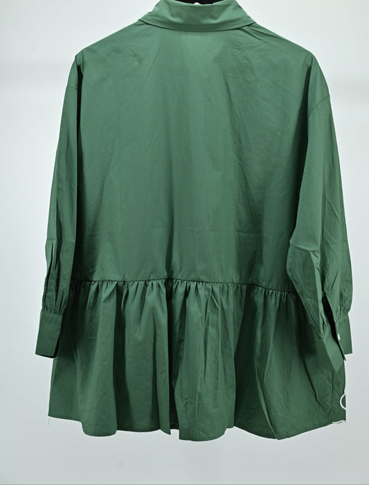 Dark Green Floral Embroidered Peplum Shirt – Free Size