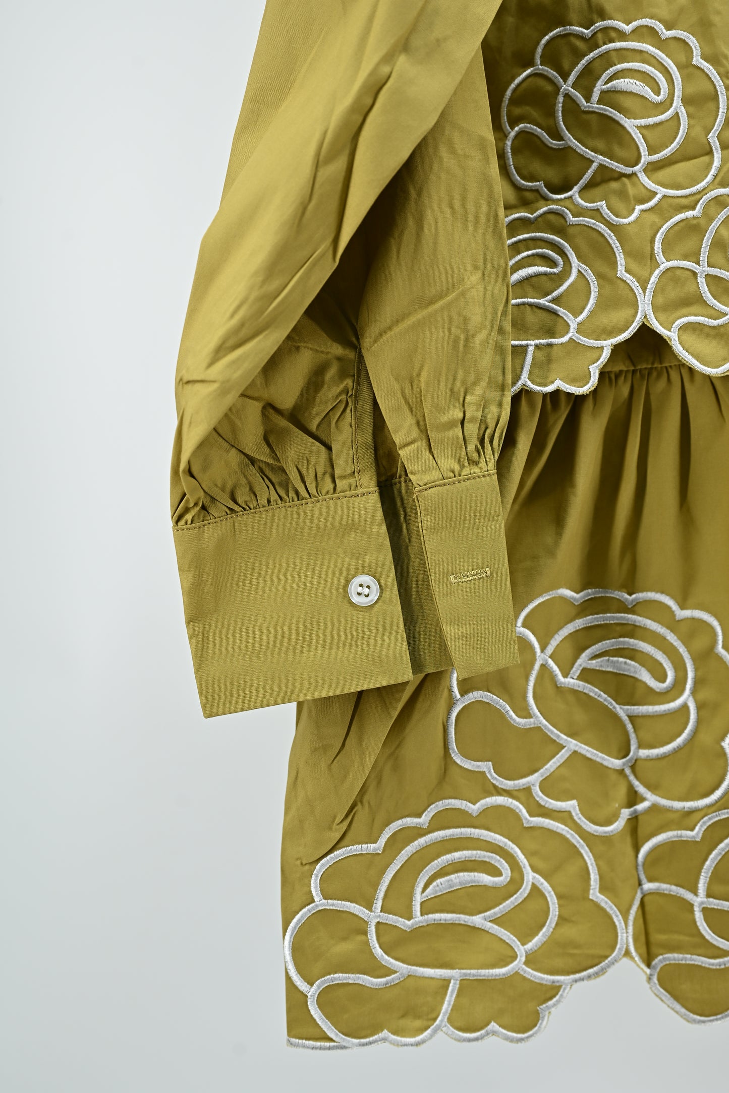 Olive Floral Embroidered Peplum Shirt – Free Size