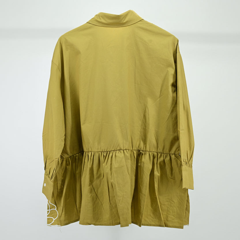Olive Floral Embroidered Peplum Shirt – Free Size