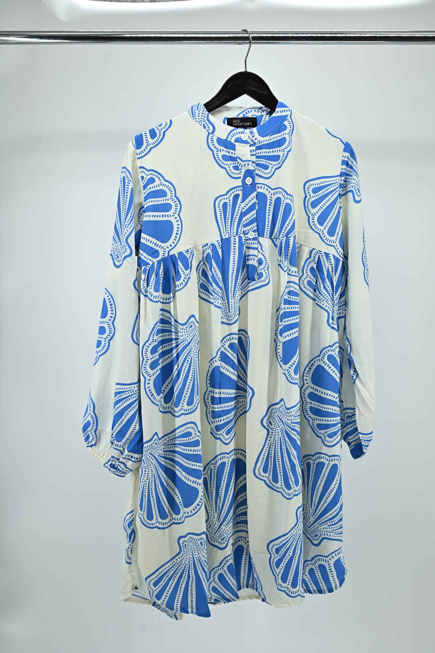Women's Elegant Yellow Shell Print Flared Tunic Dress