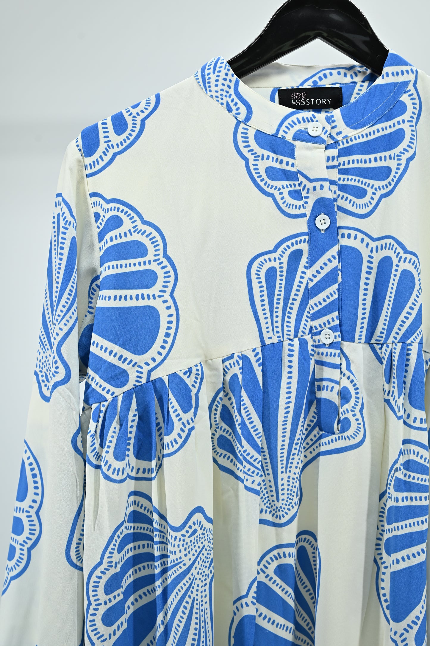 Women’s Elegant Blue Shell Print Flared Tunic Dress