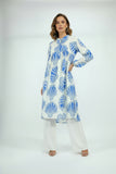 Women’s Elegant Blue Shell Print Flared Tunic Dress