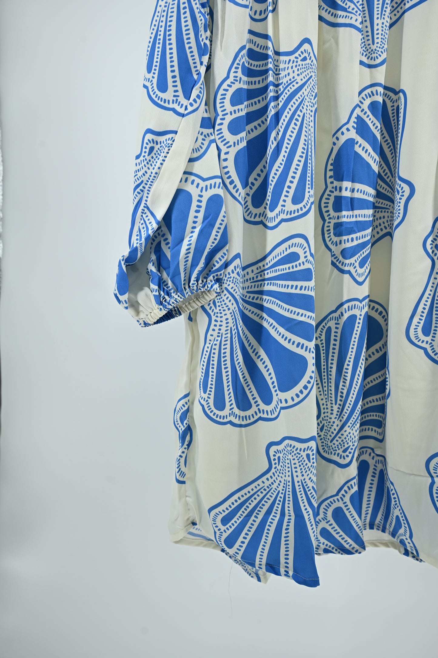 Women’s Elegant Blue Shell Print Flared Tunic Dress