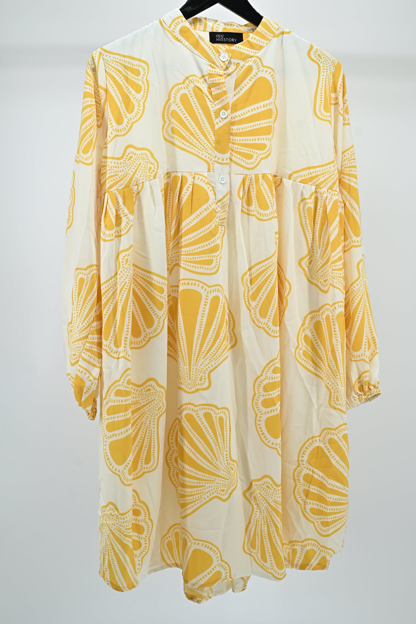 Women’s Cream & Mustard Shell Print Relaxed Tunic Dress