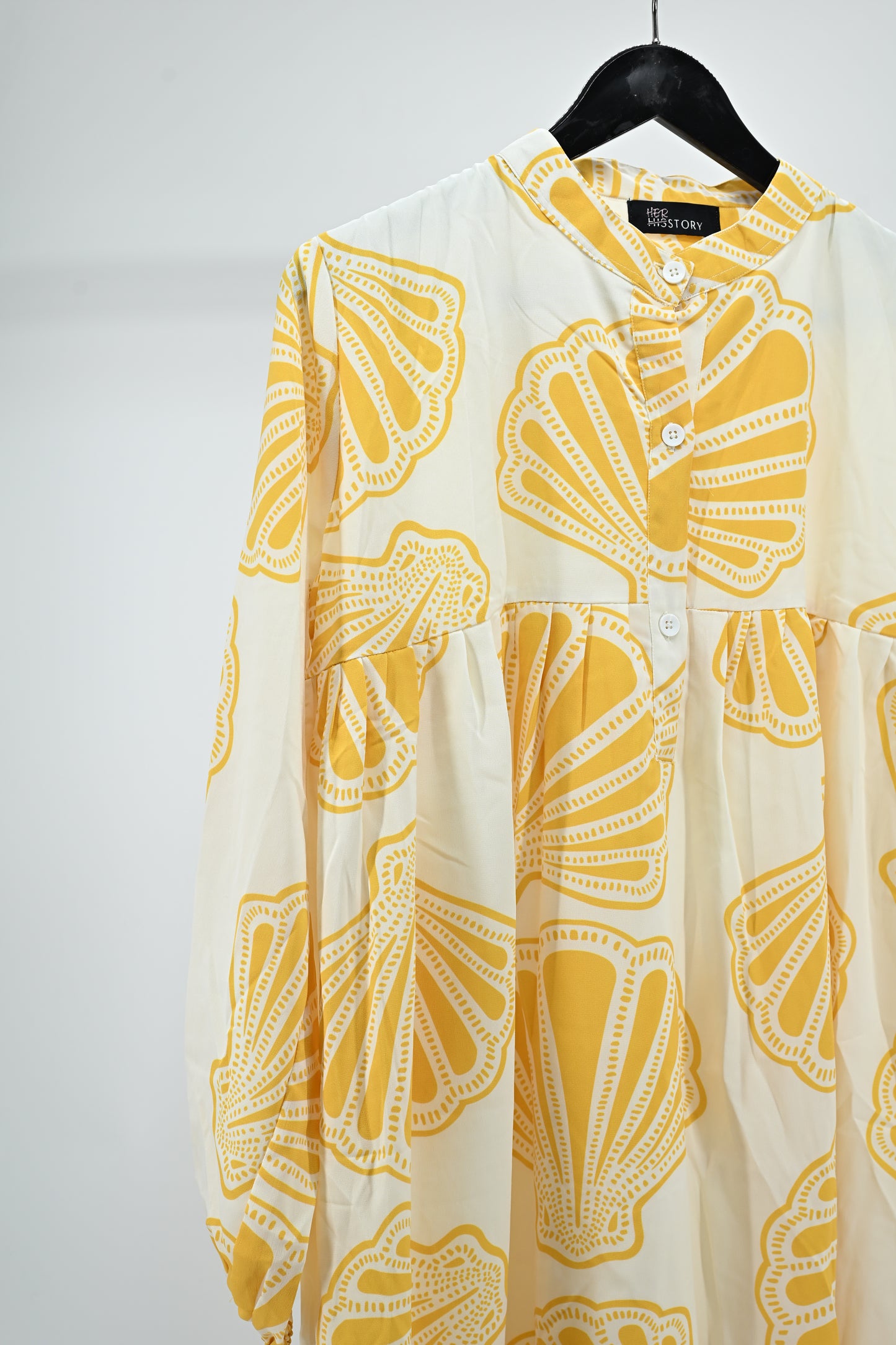 Women’s Cream & Mustard Shell Print Relaxed Tunic Dress