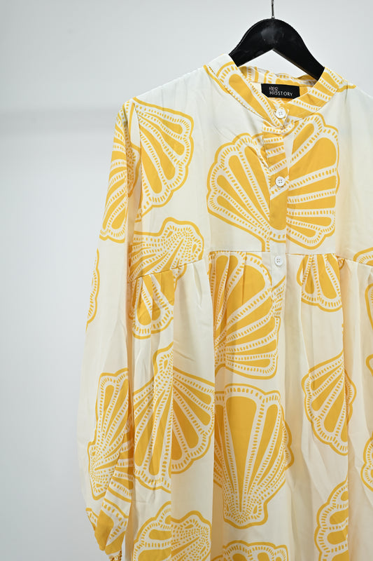Women’s Cream & Mustard Shell Print Relaxed Tunic Dress
