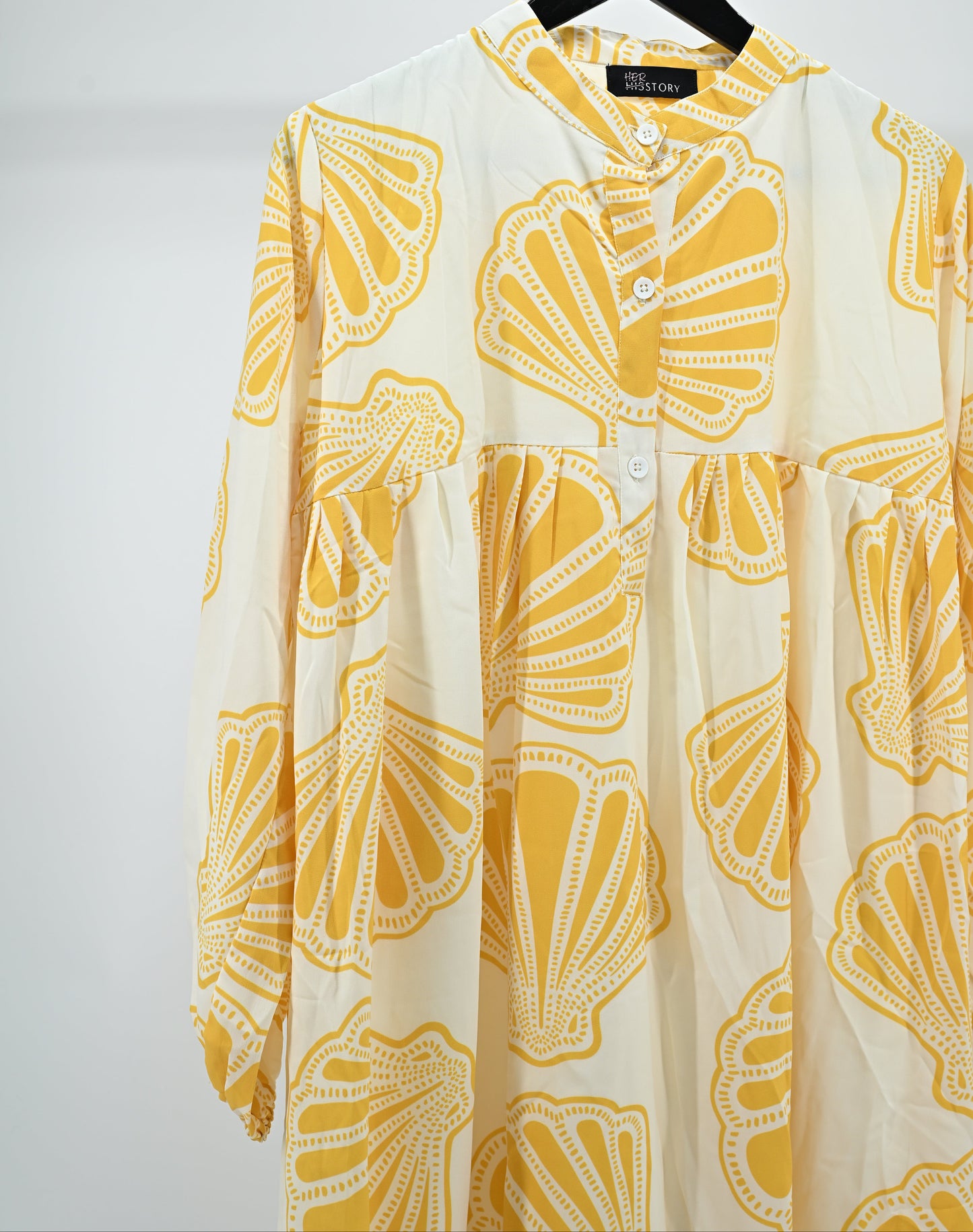 Women's Elegant Yellow Shell Print Flared Tunic Dress