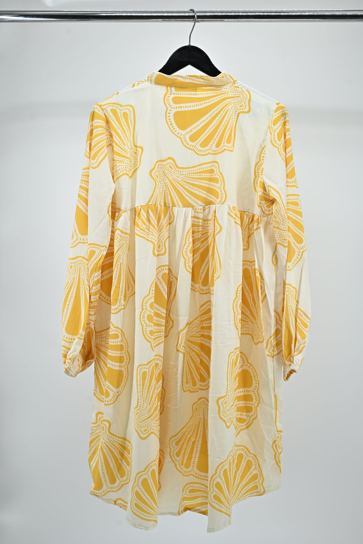 Women's Elegant Yellow Shell Print Flared Tunic Dress