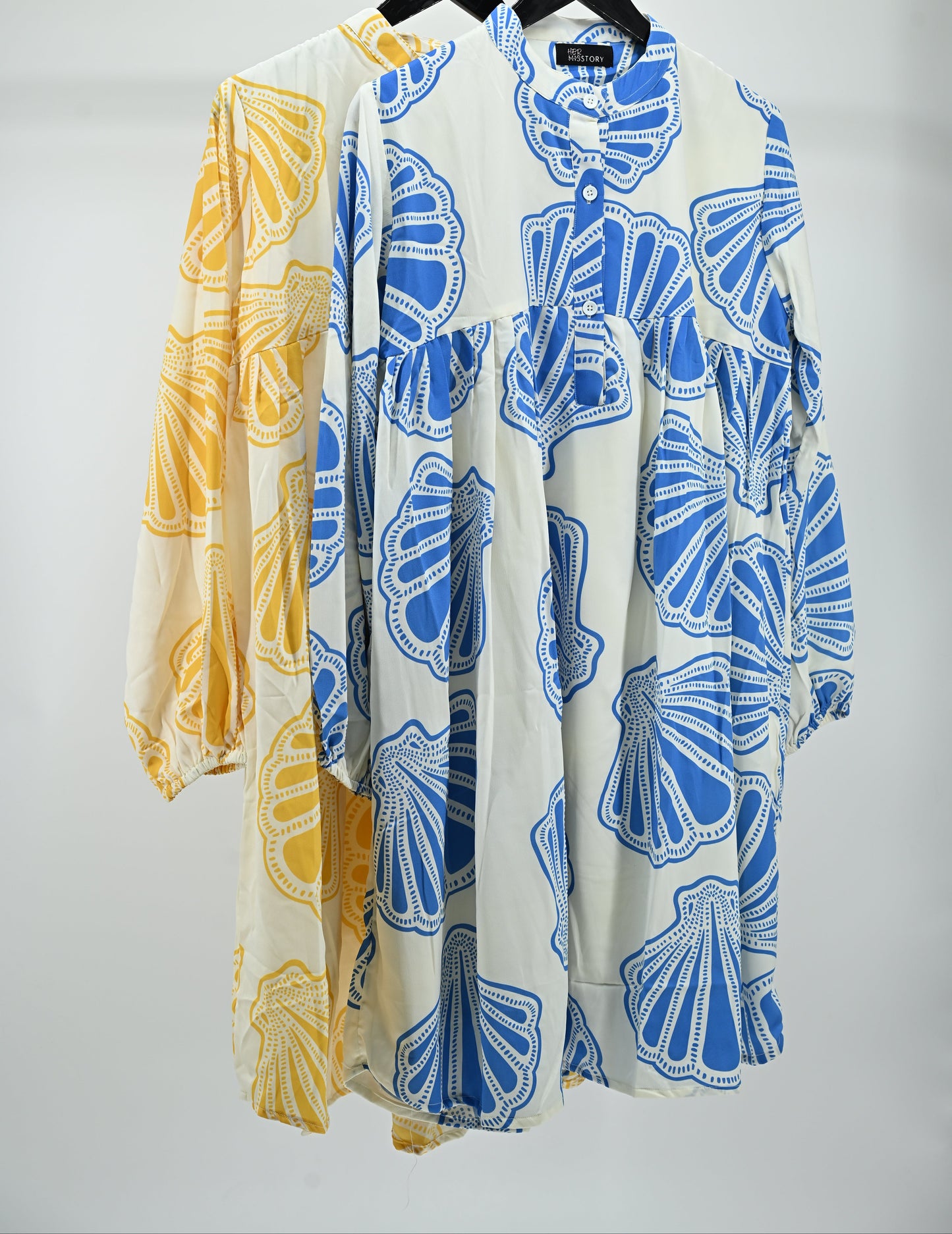 Women’s Cream & Mustard Shell Print Relaxed Tunic Dress