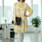 Women's Elegant Yellow Shell Print Flared Tunic Dress