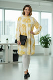 Women's Elegant Yellow Shell Print Flared Tunic Dress