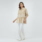 Beige Floral Embroidered Peplum Shirt – Elegant Women’s Top