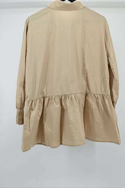 Beige Floral Embroidered Peplum Shirt – Elegant Women’s Top