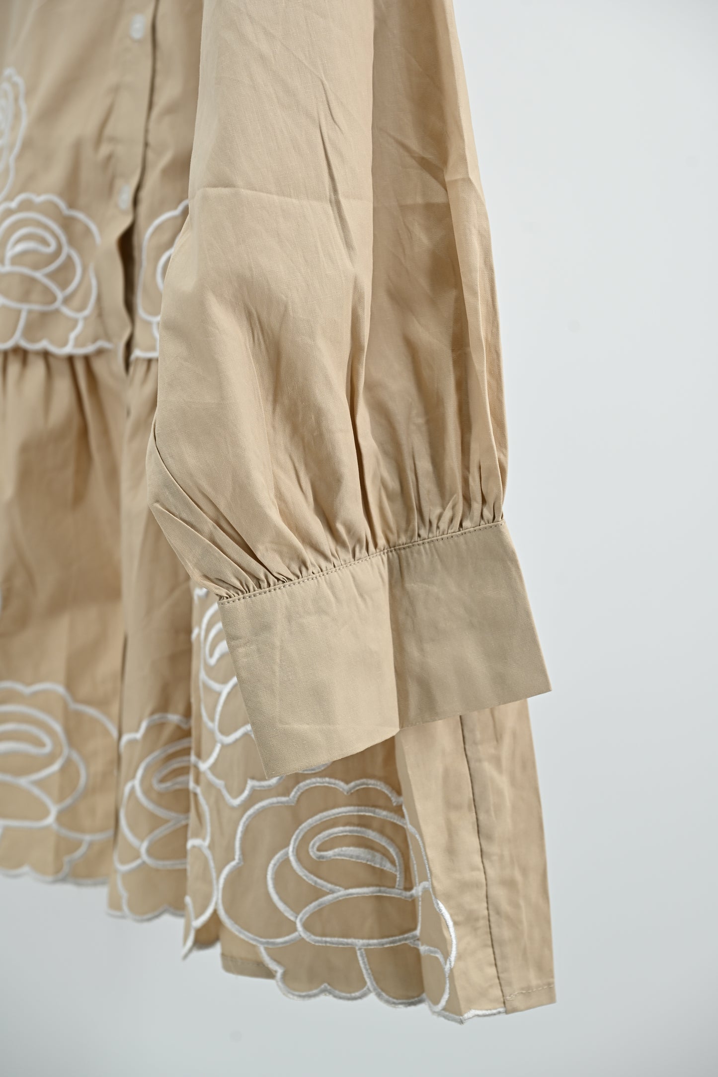Beige Floral Embroidered Peplum Shirt – Elegant Women’s Top