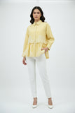 Women’s Elegant Yellow Striped Embroidered Peplum Tunic Top