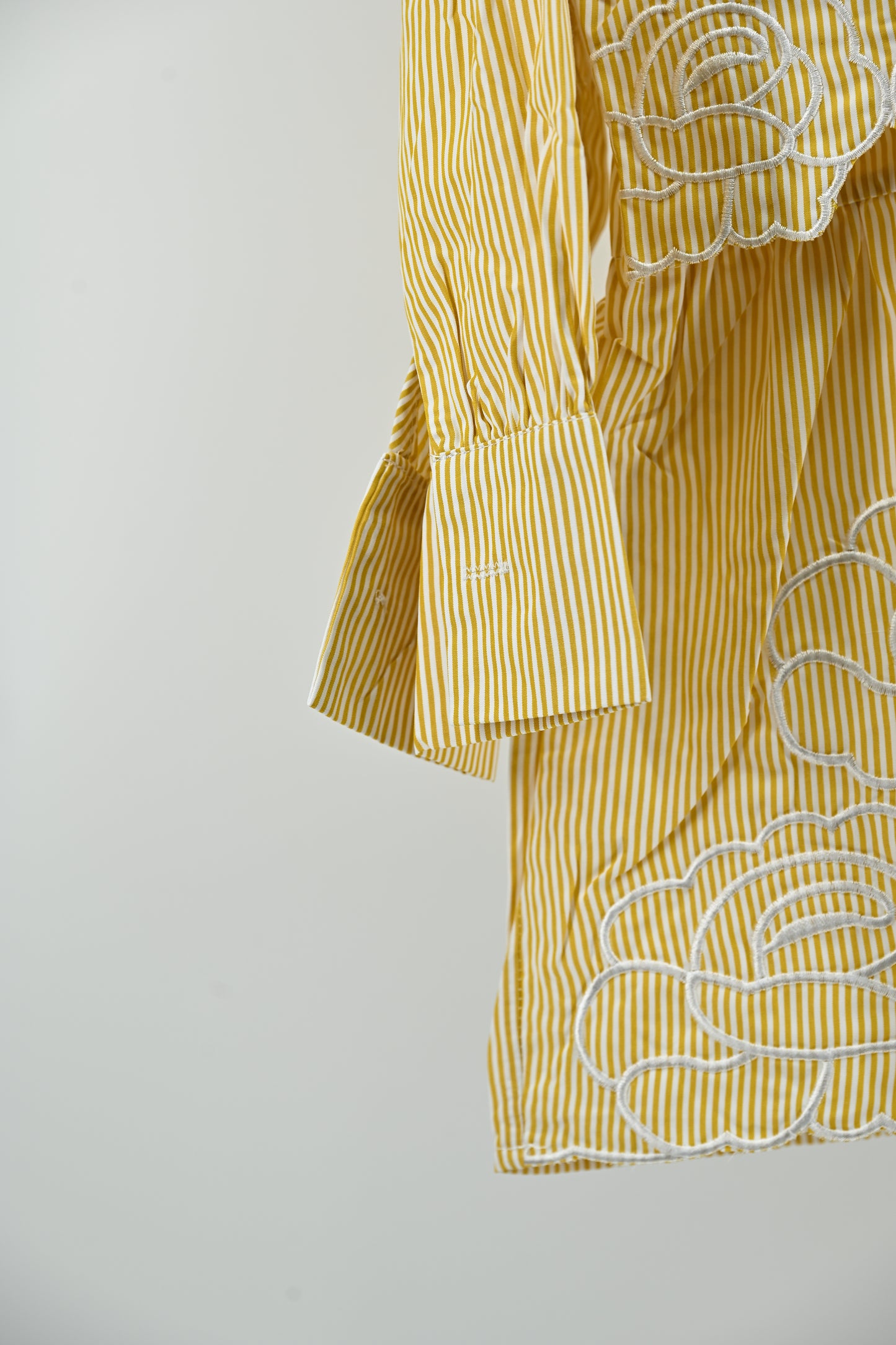 Women’s Elegant Yellow Striped Embroidered Peplum Tunic Top