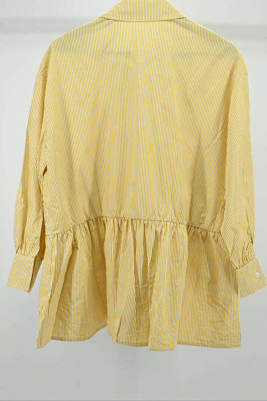 Women’s Elegant Yellow Striped Embroidered Peplum Tunic Top