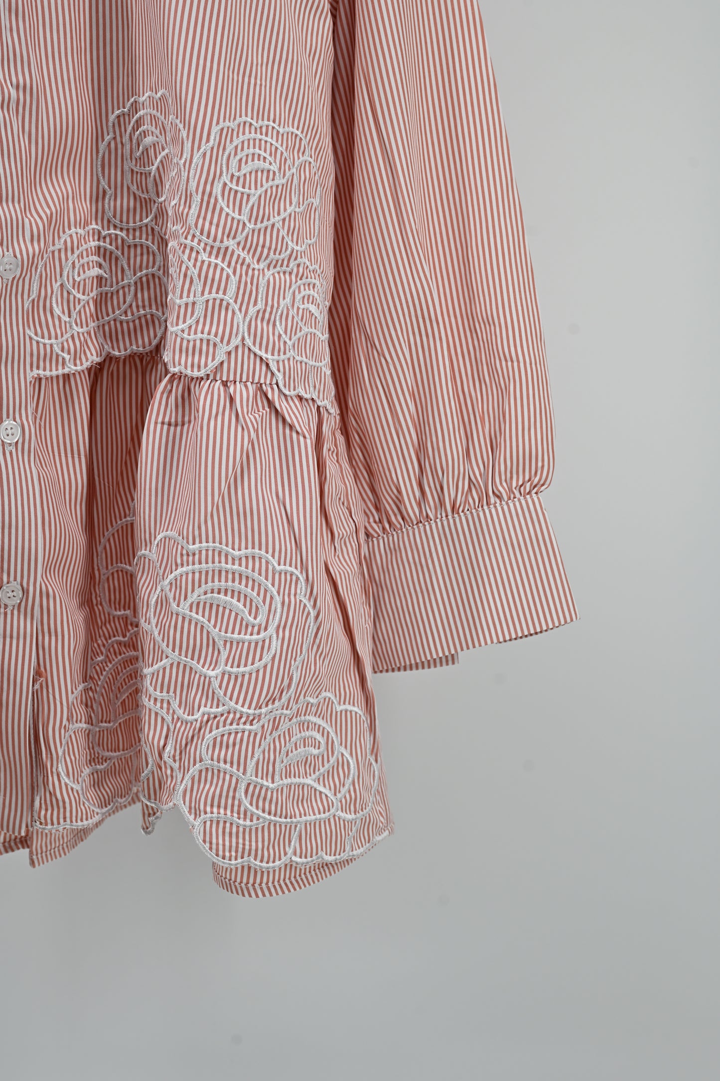 Women’s Elegant Peach Striped Embroidered Peplum Tunic Top
