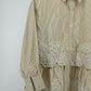 Women’s Elegant Beige Striped Embroidered Peplum Tunic Top