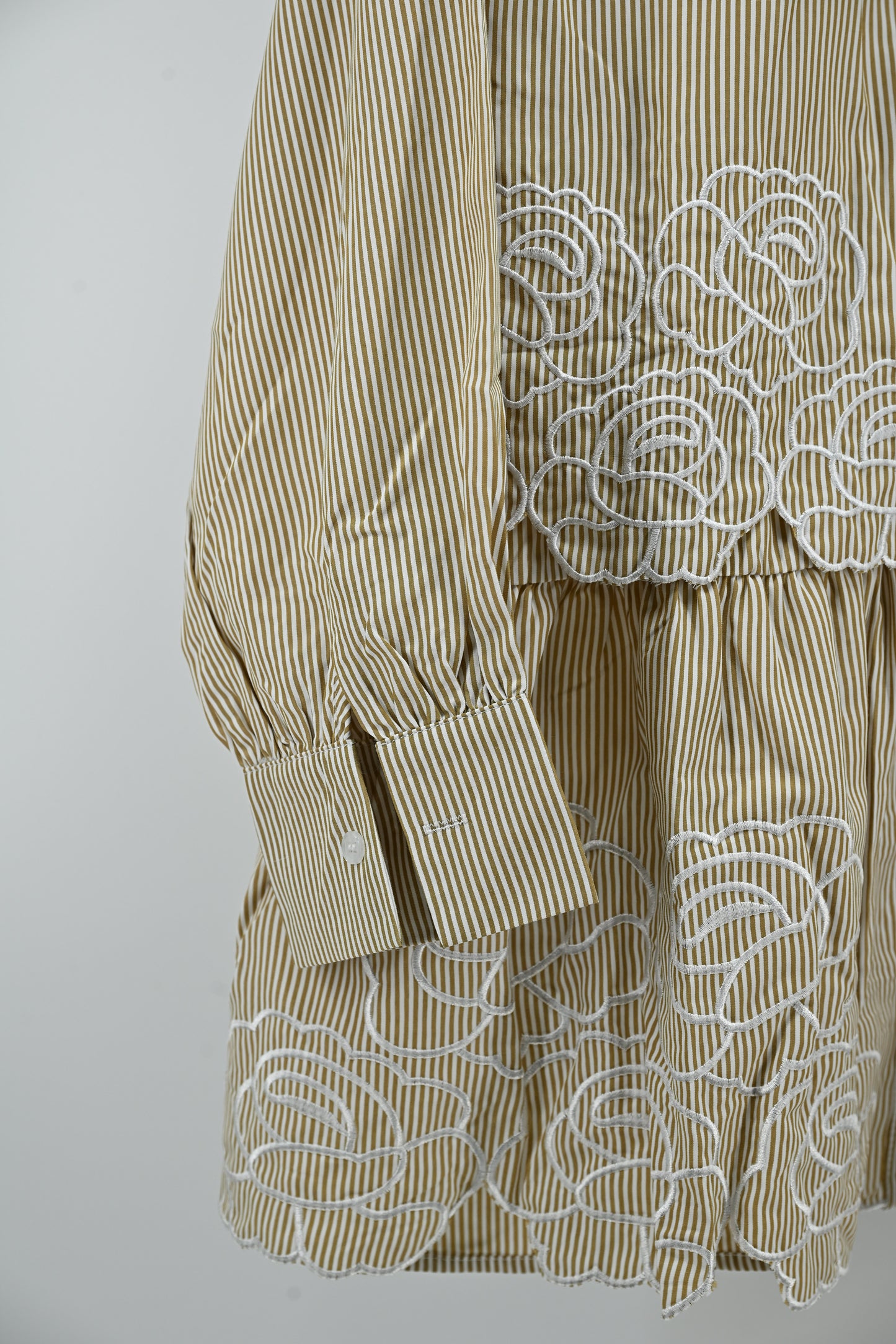 Women’s Elegant Beige Striped Embroidered Peplum Tunic Top