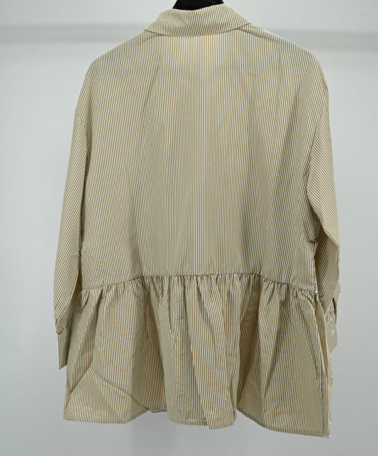 Women’s Elegant Beige Striped Embroidered Peplum Tunic Top